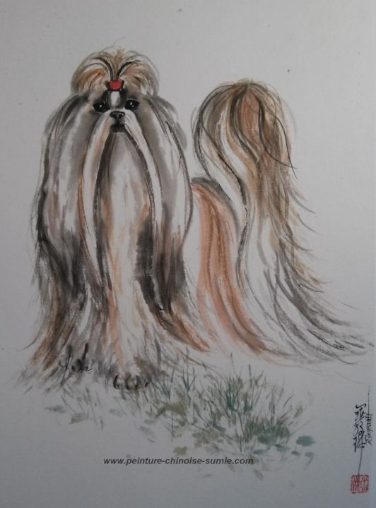 Painting titled "chien de l'année 20…" by Roselyne Pegeault, Original Artwork