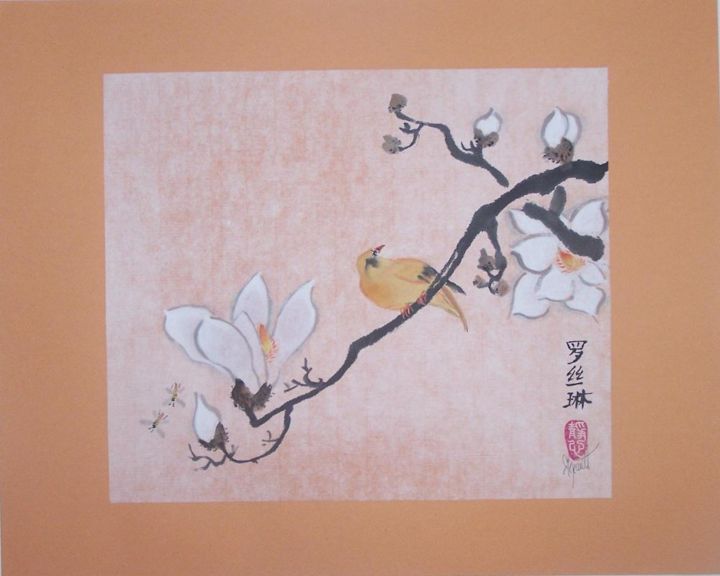 Pintura titulada "Magnolia blanc" por Roselyne Pegeault, Obra de arte original