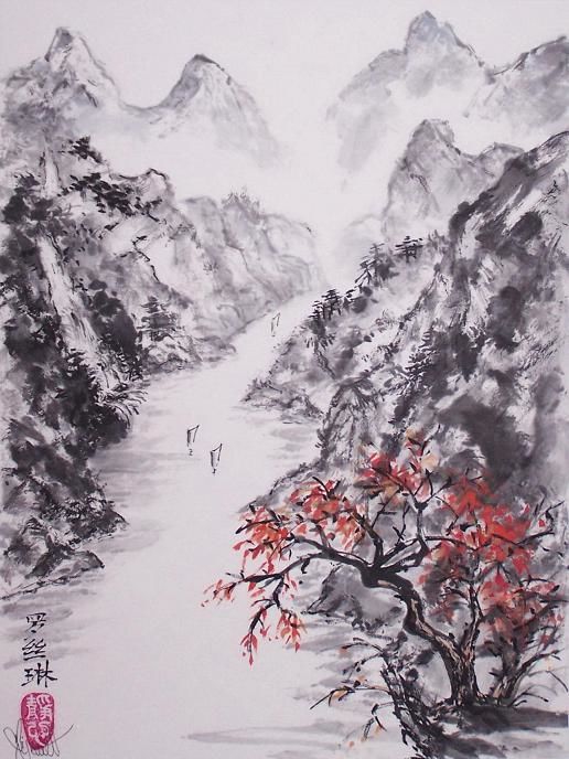 Peinture intitulée "paysage Yangtze 1" par Roselyne Pegeault, Œuvre d'art originale