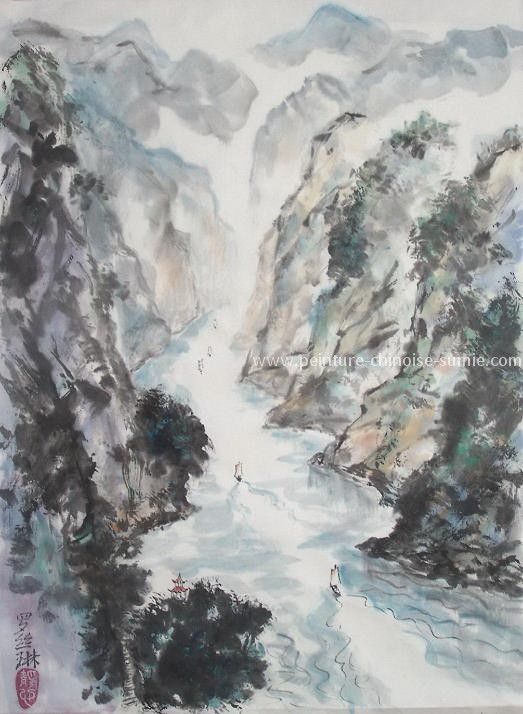 Peinture intitulée "Gorges du Yangtze" par Roselyne Pegeault, Œuvre d'art originale