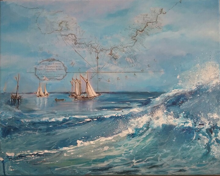 Painting titled "Voyage" by Roselyne Rollant (Evarose), Original Artwork, Acrylic