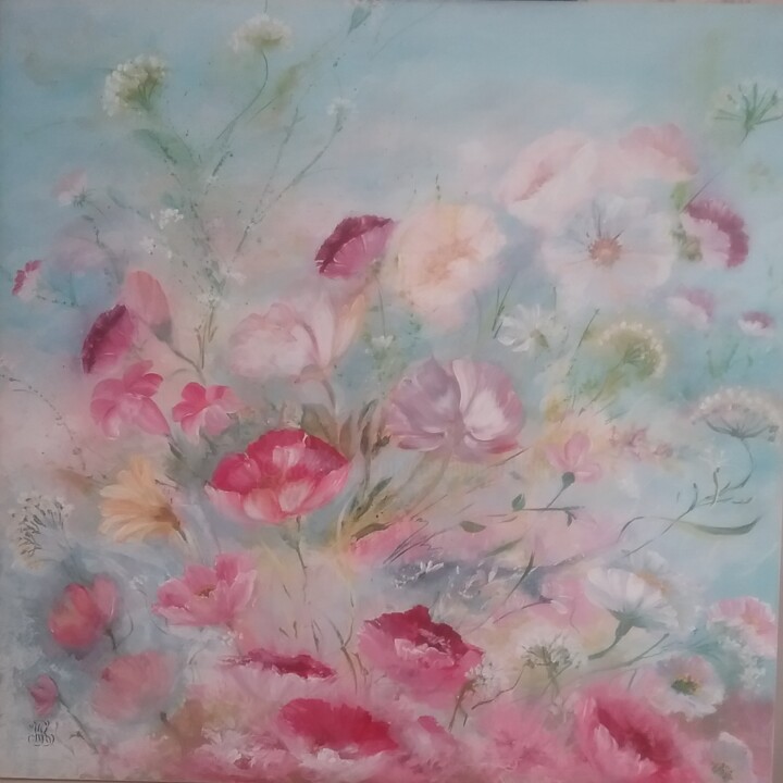 Pintura intitulada "Flower power" por Roselyne Rollant (Evarose), Obras de arte originais, Acrílico