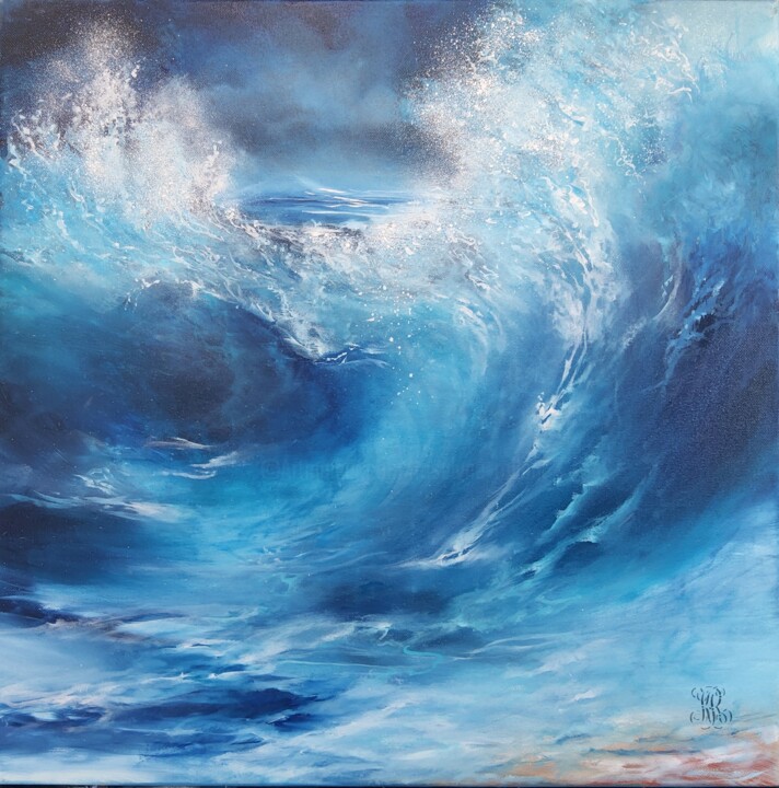 Pintura titulada "Wave 2" por Roselyne Rollant (Evarose), Obra de arte original, Oleo Montado en Bastidor de camilla de made…