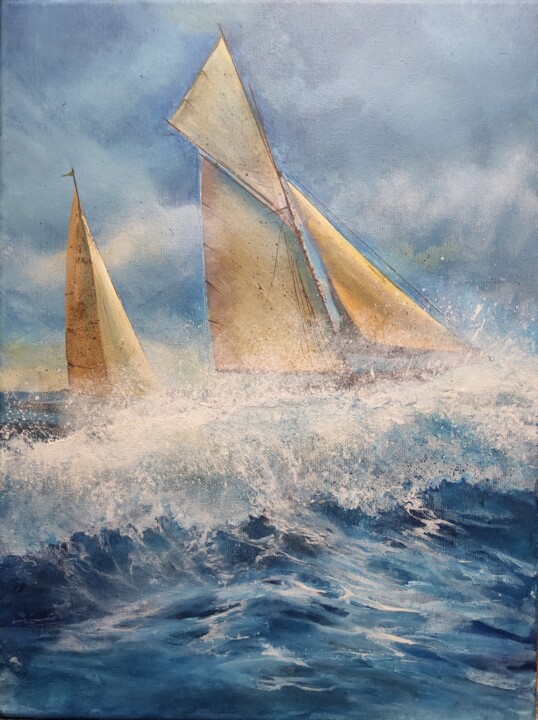 Pintura titulada "Derrière la vague" por Roselyne Rollant (Evarose), Obra de arte original, Acrílico Montado en Bastidor de…