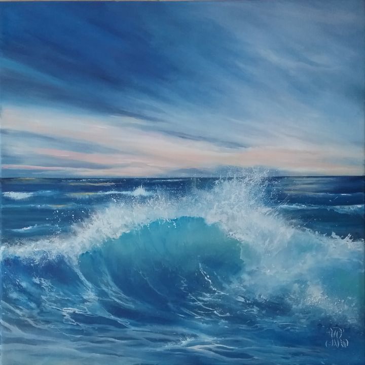Peinture intitulée "Blue sunday" par Roselyne Rollant (rose), Œuvre d'art originale, Huile