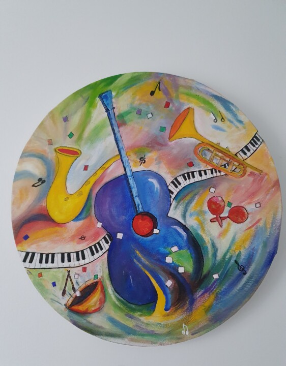 Malerei mit dem Titel "Musique" von Roselyne Schwarz, Original-Kunstwerk, Öl