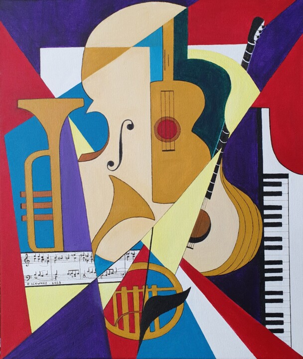 Malerei mit dem Titel "Musique 2" von Roselyne Schwarz, Original-Kunstwerk, Acryl