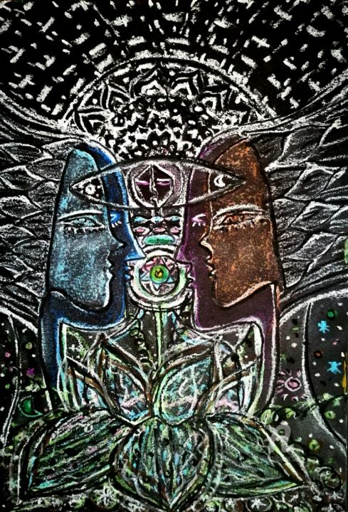 Schilderij getiteld "Reflection of Love" door Imuni, Origineel Kunstwerk, Pastel