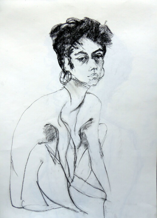 Drawing titled "Anne Q: body tangle" by Rosemay Dahan, Original Artwork, Charcoal