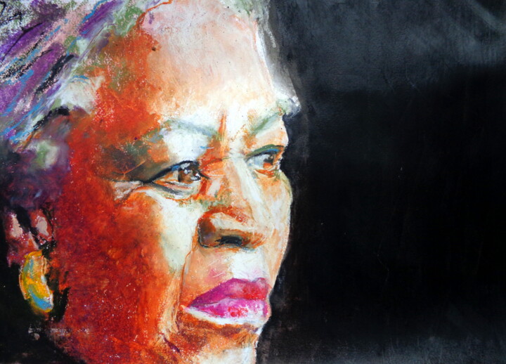Painting titled "Toni Morrison 1" by Rosemay Dahan, Original Artwork, Oil Mounted on Other rigid panel