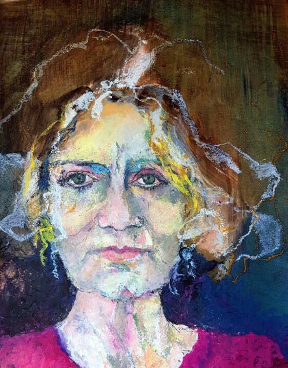 Painting titled "Self-portrait à la…" by Rosemay Dahan, Original Artwork, Pastel