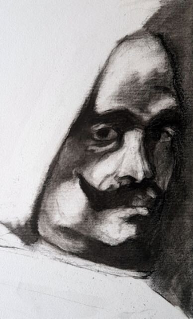 Drawing titled "Diego Vélasquez" by Rosemay Dahan, Original Artwork, Charcoal