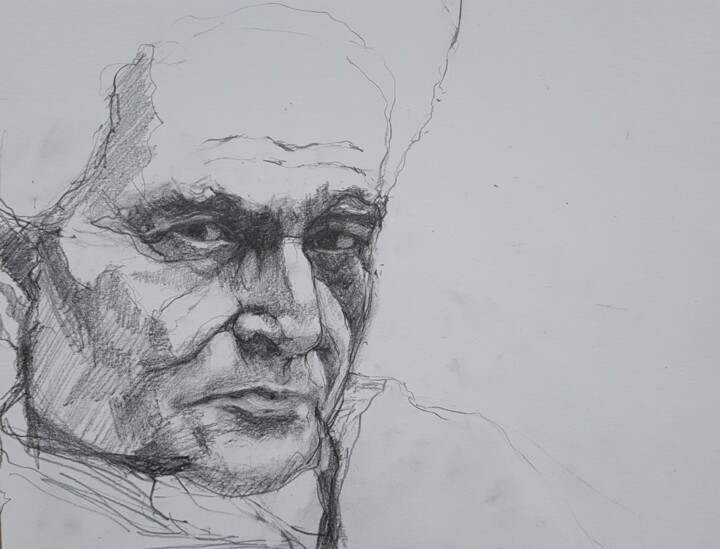 Painting titled "Jacques Derrida" by Rosemay Dahan, Original Artwork, Pencil