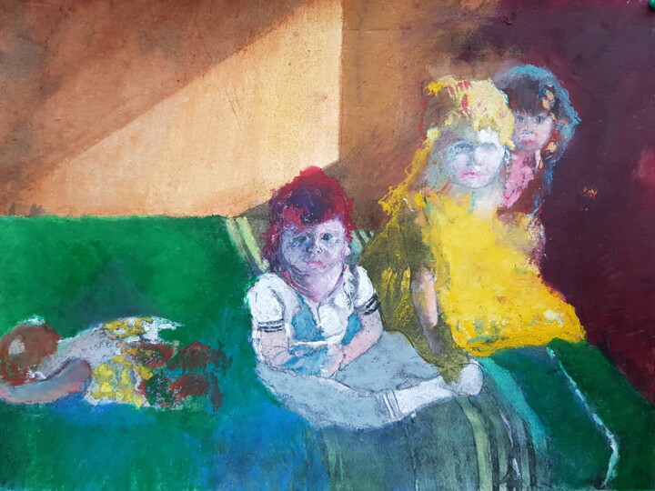 Картина под названием "Blurred childhood.…" - Rosemay Dahan, Подлинное произведение искусства, Пастель