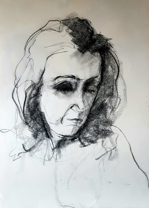 Drawing titled "Tired" by Rosemay Dahan, Original Artwork, Charcoal