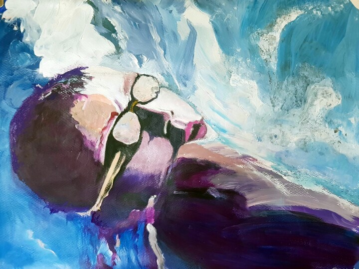 Painting titled "The swim" by Rosemay Dahan, Original Artwork, Acrylic