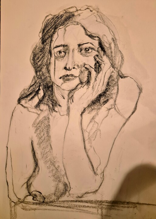 Drawing titled "Yaëlle in March." by Rosemay Dahan, Original Artwork, Charcoal