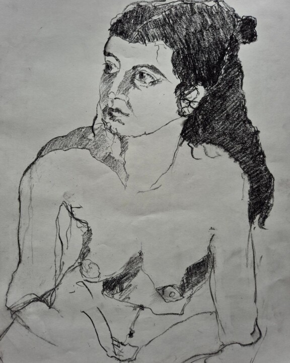 Drawing titled "Ambre" by Rosemay Dahan, Original Artwork, Charcoal