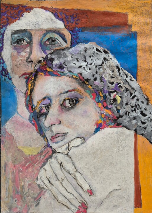 Malarstwo zatytułowany „mother and daughter” autorstwa Rosemay Dahan, Oryginalna praca, Pastel
