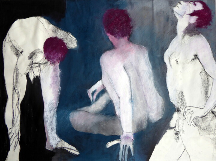 Painting titled "The pastel guys" by Rosemay Dahan, Original Artwork, Charcoal