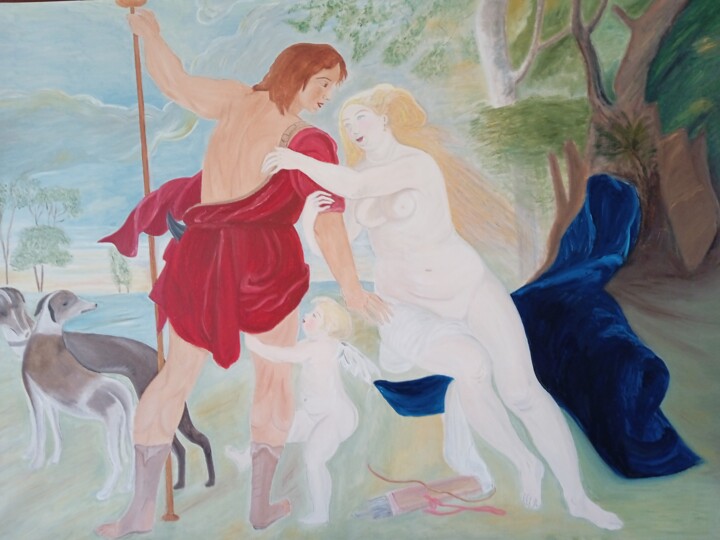 Peinture intitulée "Adonis y Afrodita" par Roser Solà, Œuvre d'art originale, Huile