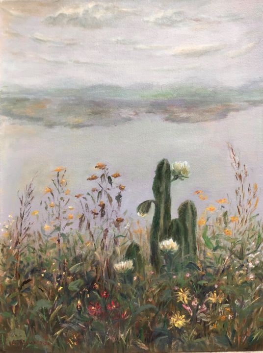 Pittura intitolato "By the river" da Roses Black, Opera d'arte originale, Olio