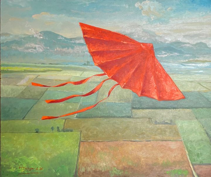 Painting titled "Spring wind" by Roses Black, Original Artwork, Oil