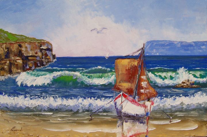 Painting titled "Praia 1" by Roseval, Original Artwork, Oil