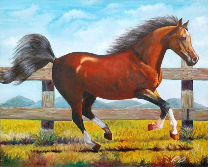 Painting titled "Cavalo baio" by Roseval, Original Artwork, Oil