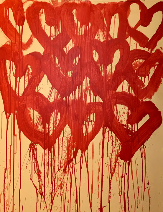 Schilderij getiteld "Red heart 3" door Rosi Roys, Origineel Kunstwerk, Acryl