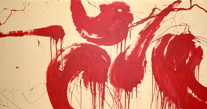 Malarstwo zatytułowany „Red hieroglyph 5” autorstwa Rosi Roys, Oryginalna praca, Akryl