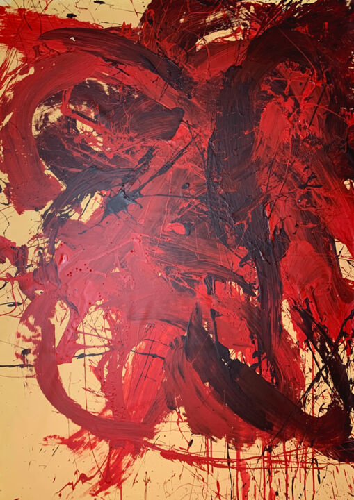 Malarstwo zatytułowany „Red express 1” autorstwa Rosi Roys, Oryginalna praca, Akryl