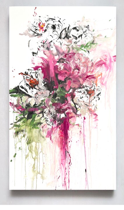 Painting titled "Pink flower 7" by Rosi Roys, Original Artwork, Acrylic