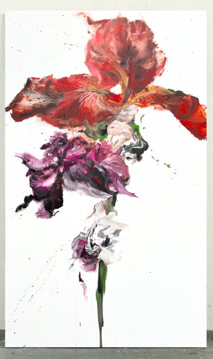 Painting titled "Iris flower 1" by Rosi Roys, Original Artwork, Acrylic