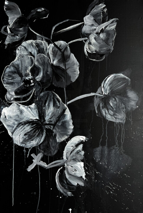 Schilderij getiteld "Black and white flo…" door Rosi Roys, Origineel Kunstwerk, Acryl