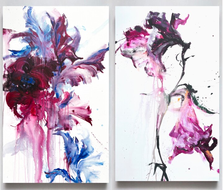 Painting titled "Flower diptych 7" by Rosi Roys, Original Artwork, Acrylic