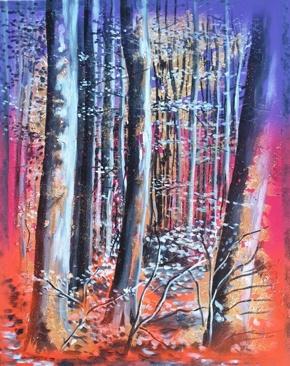 Painting titled "Foret" by Roswitha Tretter-Geiger (Rosie Tretter), Original Artwork, Acrylic
