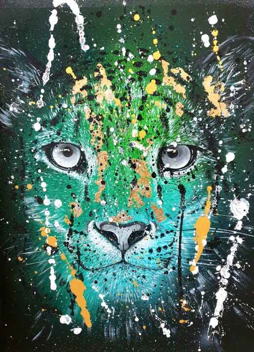 Malerei mit dem Titel "Panthera uncia" von Roswitha Tretter-Geiger (Rosie Tretter), Original-Kunstwerk, Acryl