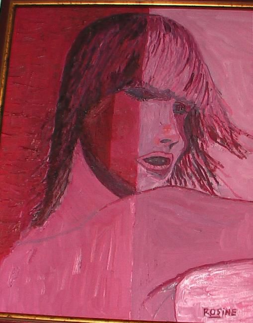 Painting titled "Portrait rose" by Rosine Ammendola, Original Artwork, Oil