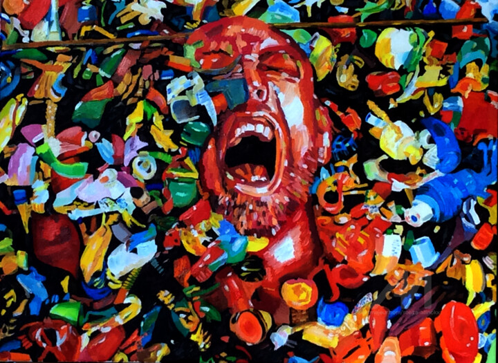 Painting titled "Drowning in own gar…" by Rosita Allinckx, Original Artwork, Oil