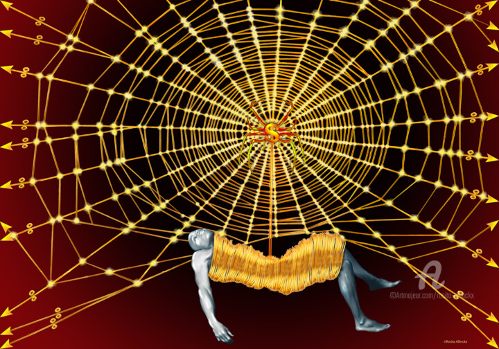 「The web of greed」というタイトルのデジタルアーツ Rosita Allinckxによって, オリジナルのアートワーク, デジタル絵画