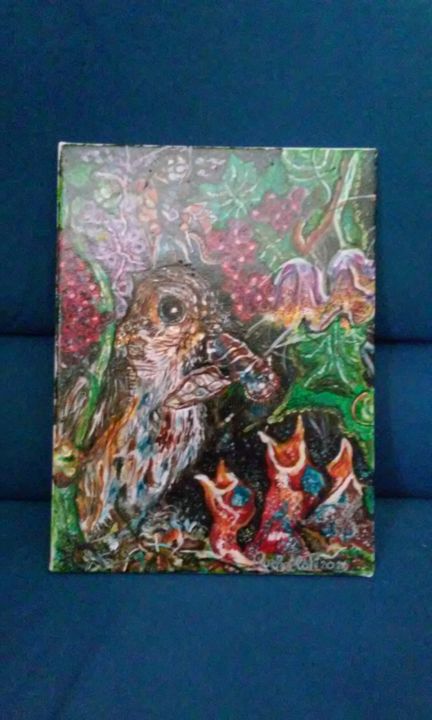 Pittura intitolato "maternita'pennuta" da Rossella Quebella, Opera d'arte originale,