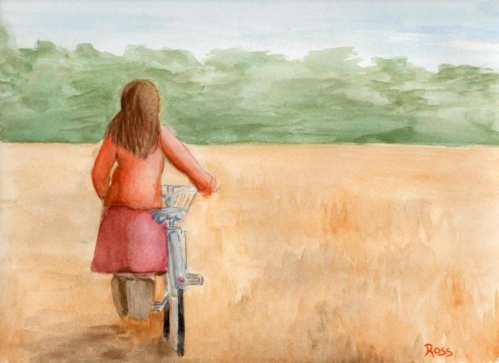 Pittura intitolato "Bicicletta" da Rossella Buscemi, Opera d'arte originale, Acquarello