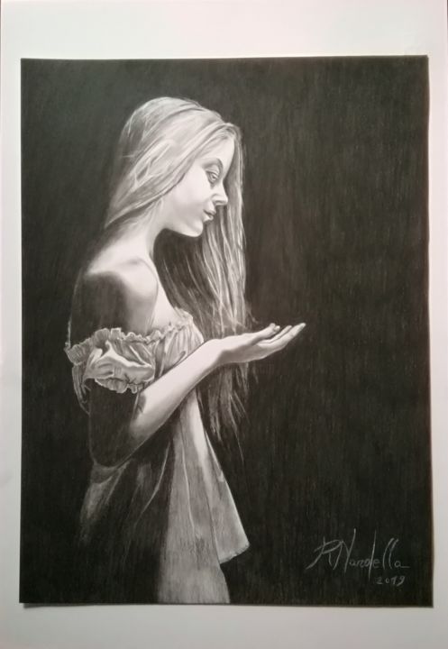 Painting titled "THE ETERNITY" by Rosa Nardella, Original Artwork, Charcoal