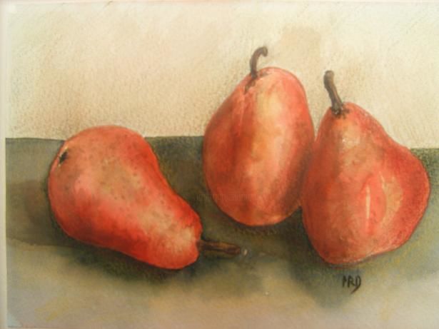 Peinture intitulée "Les poires rouges" par Michèle Rossetto, Œuvre d'art originale