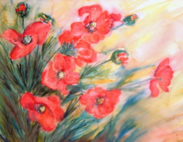 Painting titled "pavots" by Michèle Rossetto, Original Artwork