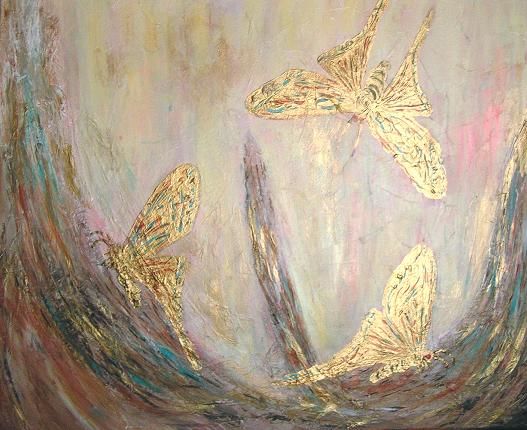 Peinture intitulée "Papillons d'or 2" par Michèle Rossetto, Œuvre d'art originale