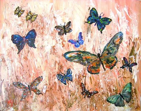 Malerei mit dem Titel "Papillons pour ma m…" von Michèle Rossetto, Original-Kunstwerk