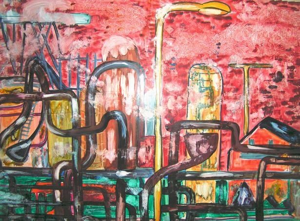 Painting titled "L'usine" by Michèle Rossetto, Original Artwork
