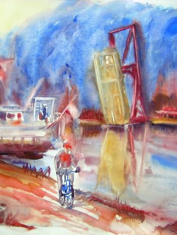 Painting titled "Pont basculant" by Michèle Rossetto, Original Artwork